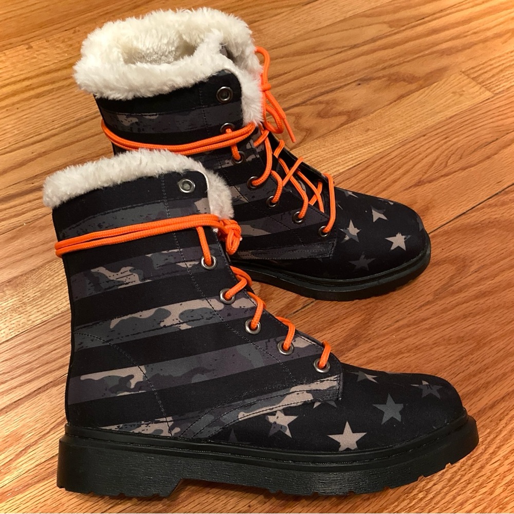 NEW RAAD Camo Stars Stripes Work Boots 8.0 8.5 Camouflage Green Black Shearling